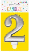 Metallic Silver B'day Candle- Number 2