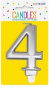 Metallic Silver B'day Candle- Number 4