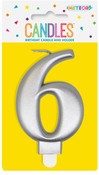Metallic Silver B'day Candle- Number 6