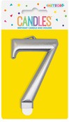 Metallic Silver B'day Candle- Number 7