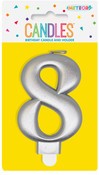 Metallic Silver B'day Candle- Number 8