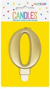 Metallic Gold B'day Candle - Number 0