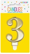 Metallic Gold B'day Candle - Number 3