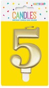 Metallic Gold B'day Candle - Number 5