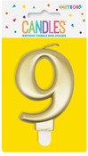Metallic Gold B'day Candle - Number 9