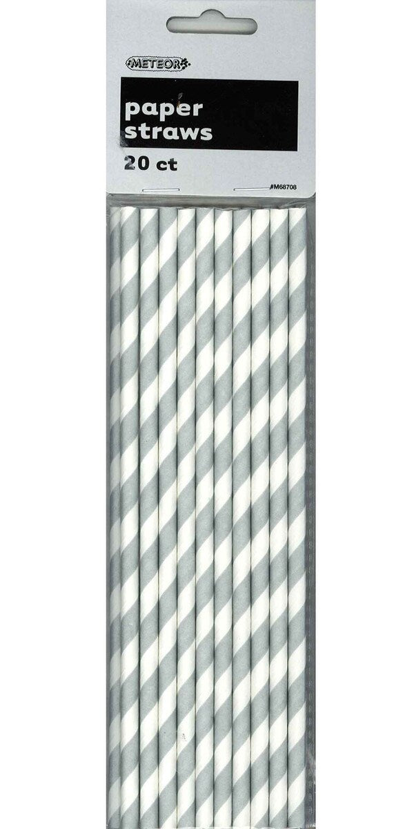 Paper Straws 20pk Stripes Silver