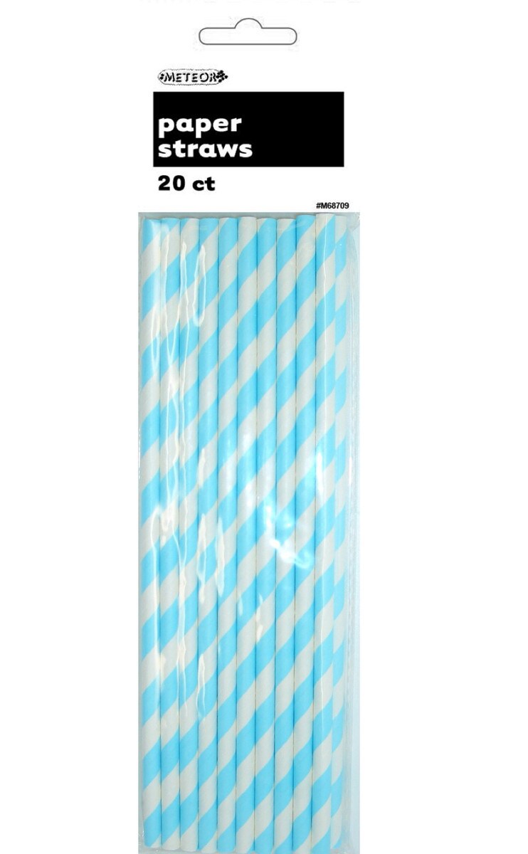 Paper Straws 20pk Stripes Powder Blue