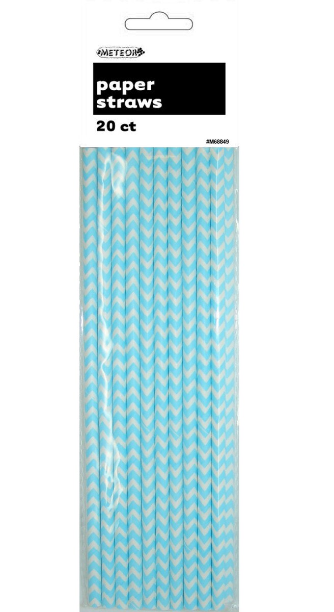 Paper Straws 20pk Chevron Powder Blue