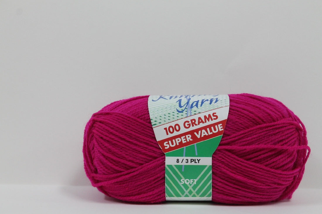 Knitting Yarn 8ply 100g Hot Pink
