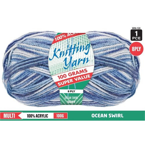 Knitting Yarn 8ply 100g Ocean Swirl