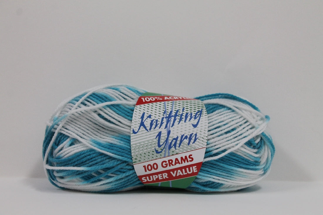 Knitting Yarn 8ply 100g Mix Blue/white
