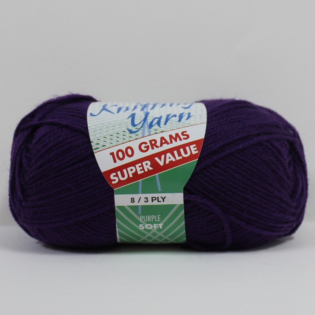 Knitting Yarn 8ply 100g Deep Purple