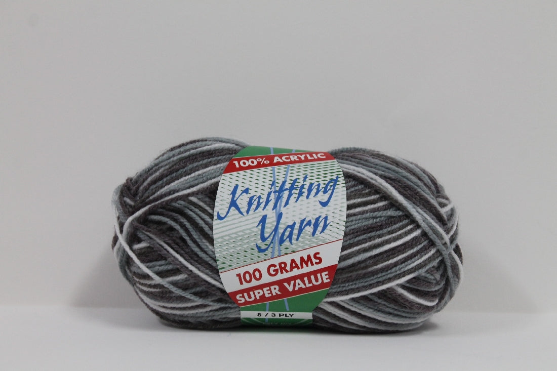 Knitting Yarn 8ply 100g Grey Mix