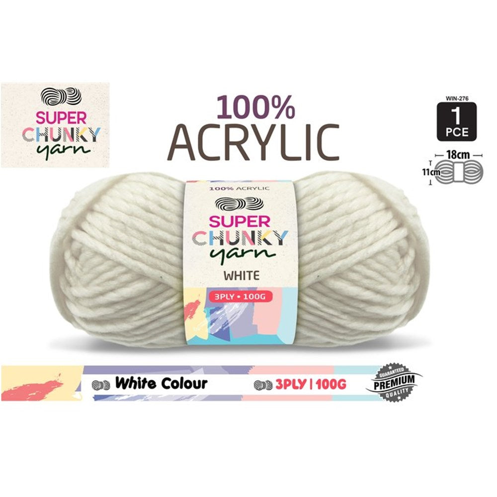 Super Chunky Yarn 3ply 50g White