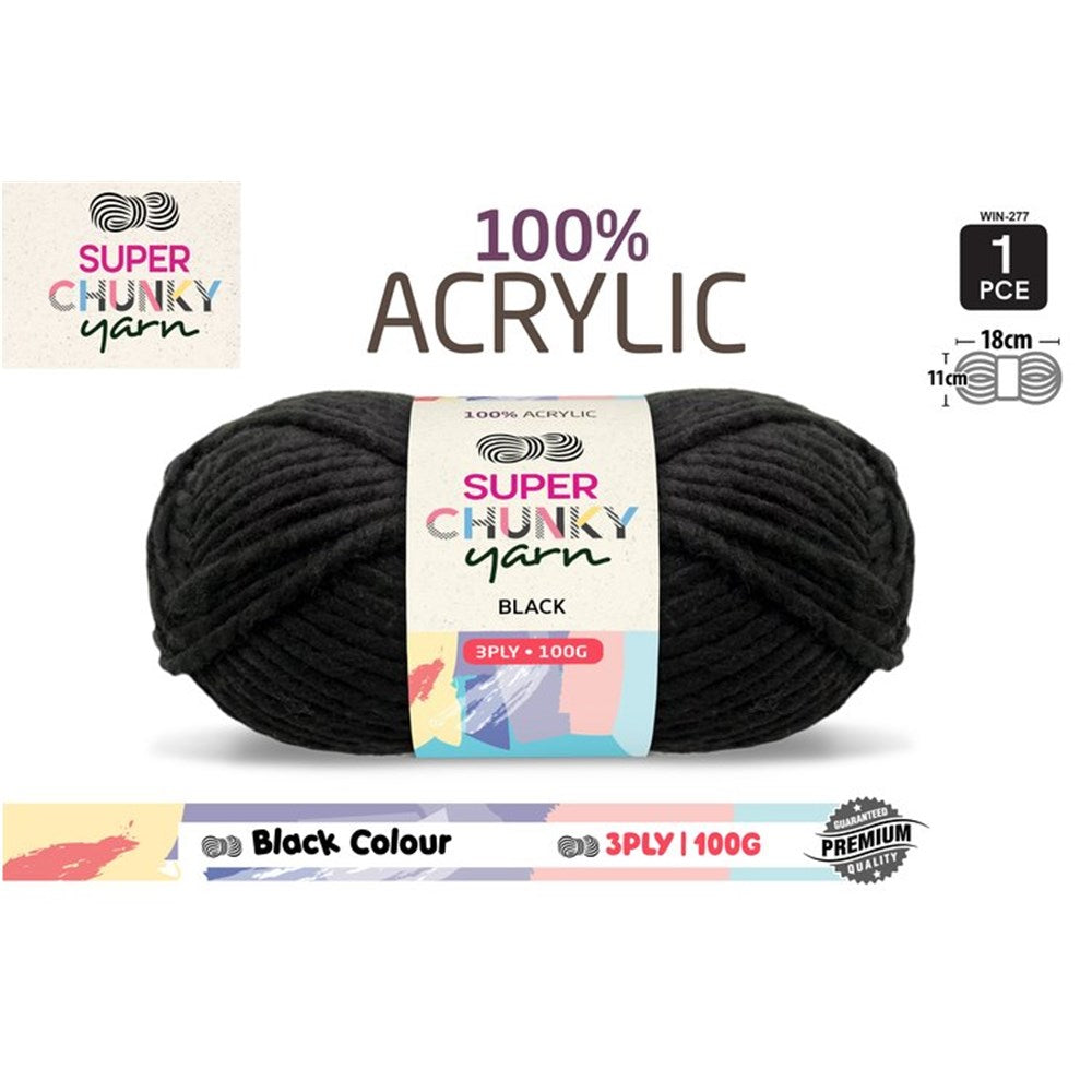 Super Chunky Yarn 3ply 50g Black