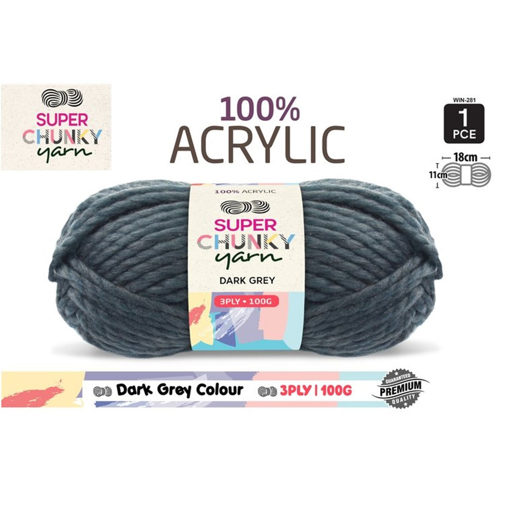 Super Chunky Yarn 3ply 50g Dark Grey