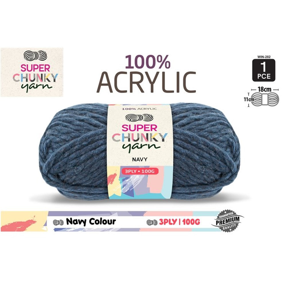 Super Chunky Yarn 3ply 50g Navy