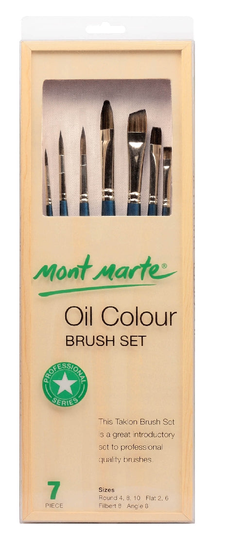 M.M. Oil Brush Set Taklon In Wood Brush Box 7pce