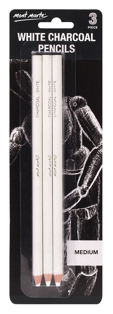 M.M. White Charcoal Pencils 3pc