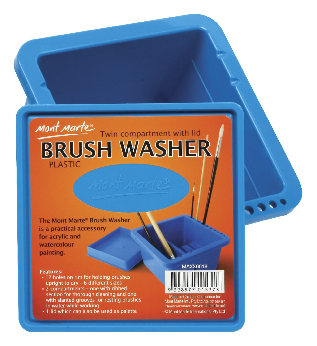 M.M. Brush Washer Twin Compartment Sq. Plastic