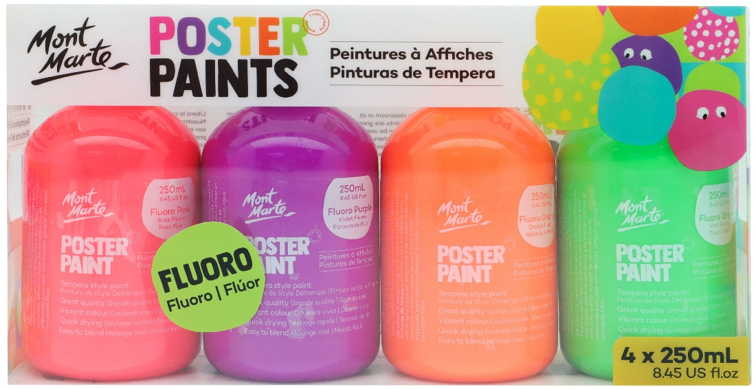 M.M. Poster Paint 250ml 4pce - Fluro