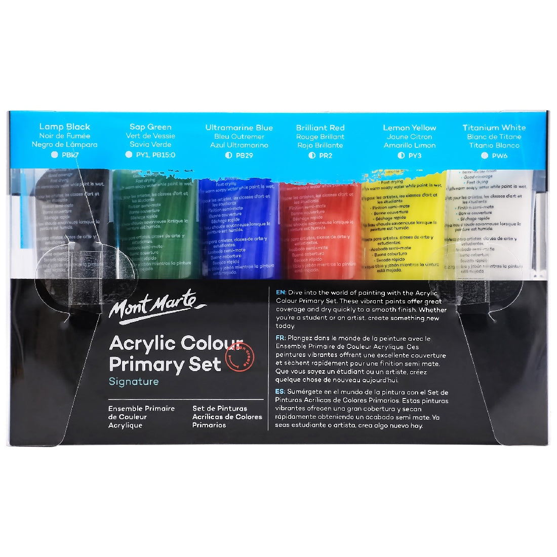M.M. Acrylic Colour Primary Paint Set 6pc X 50ml