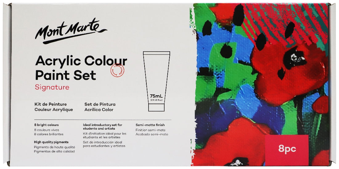 M.M. Acrylic Colour Paint Set 8pc X 75ml