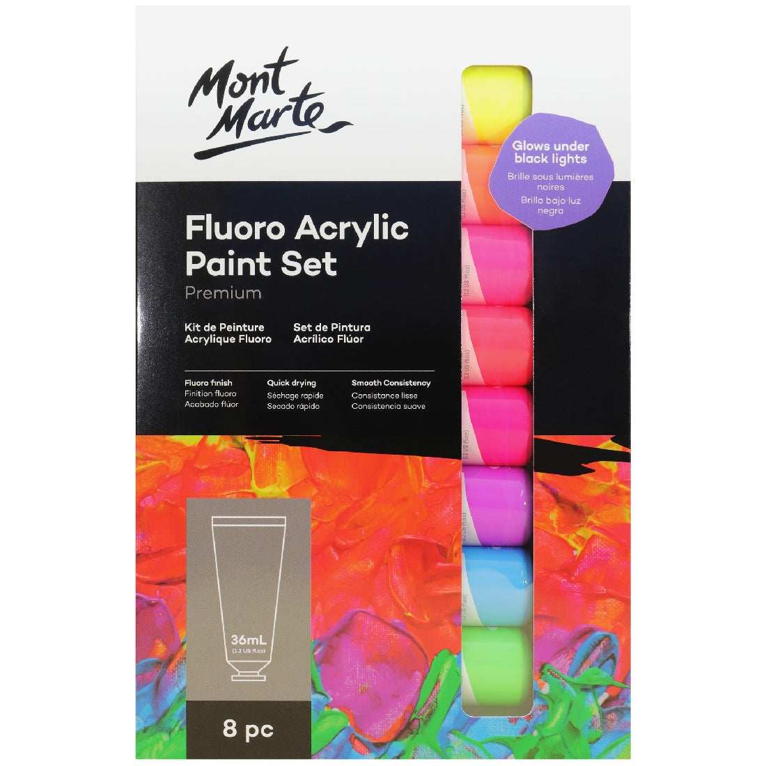 M.M. Fluoro Acrylic Paint Set 8pc X 36ml