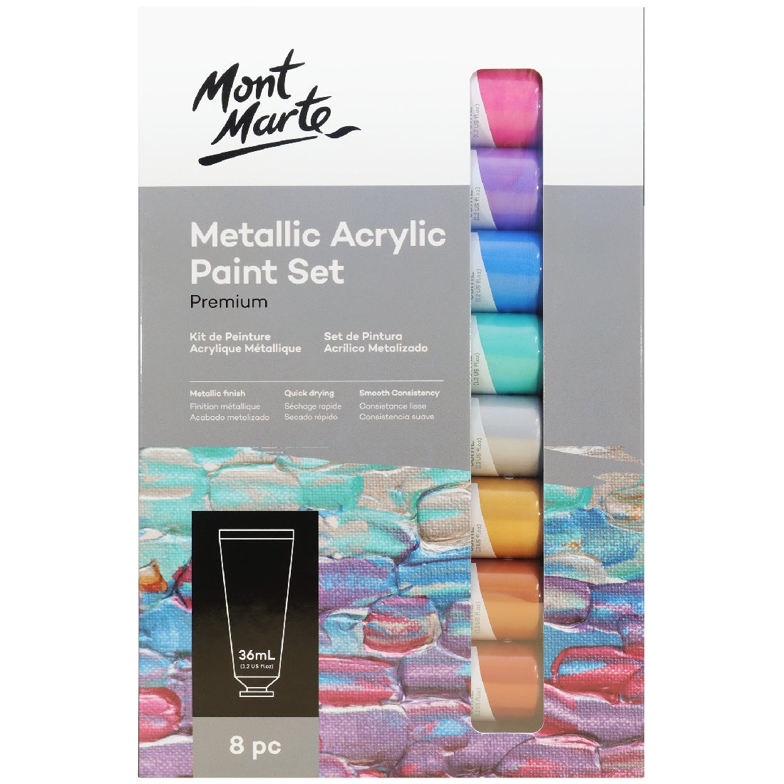 M.M. Metallic Acrylic Paint Set 8pc X 36ml