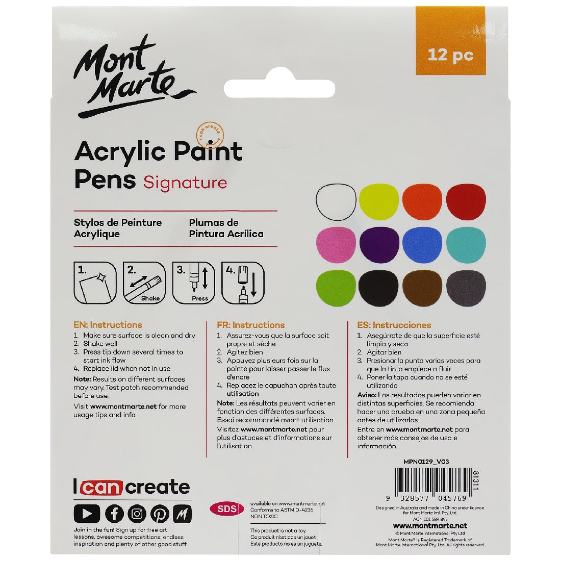 M.M. Acrylic Paint Pens Fine Tip 12pc