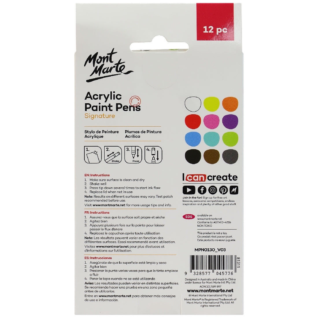 M.M. Acrylic Paint Pens Broad Tip 12pc