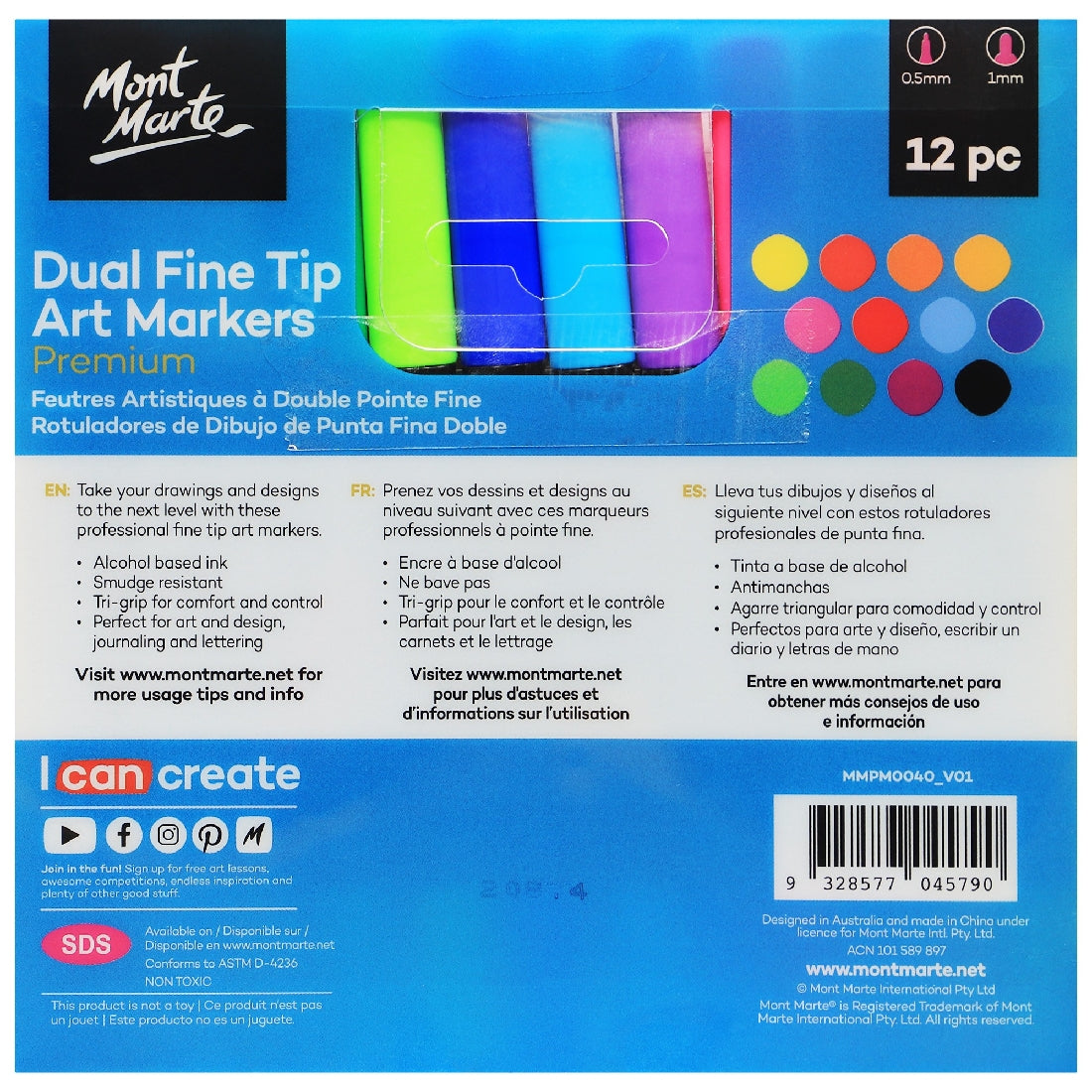 M.M. Dual Fine Tip Alcohol Art Markers 12pc