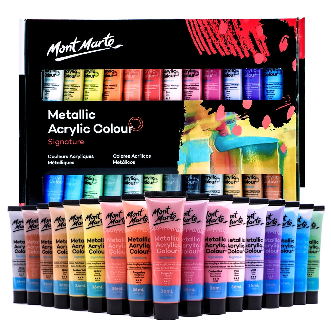 M.M. Metallic Acrylic Colour Paint Set 24pc X 36ml