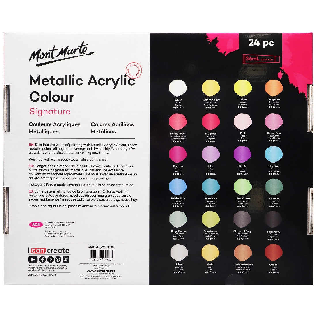 M.M. Metallic Acrylic Colour Paint Set 24pc X 36ml