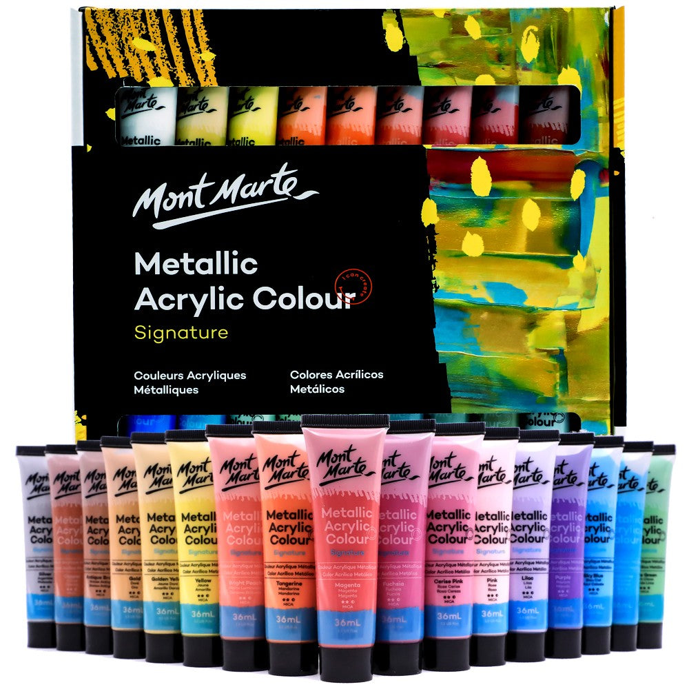 M.M. Metallic Acrylic Colour Paint Set 36pc X 36ml