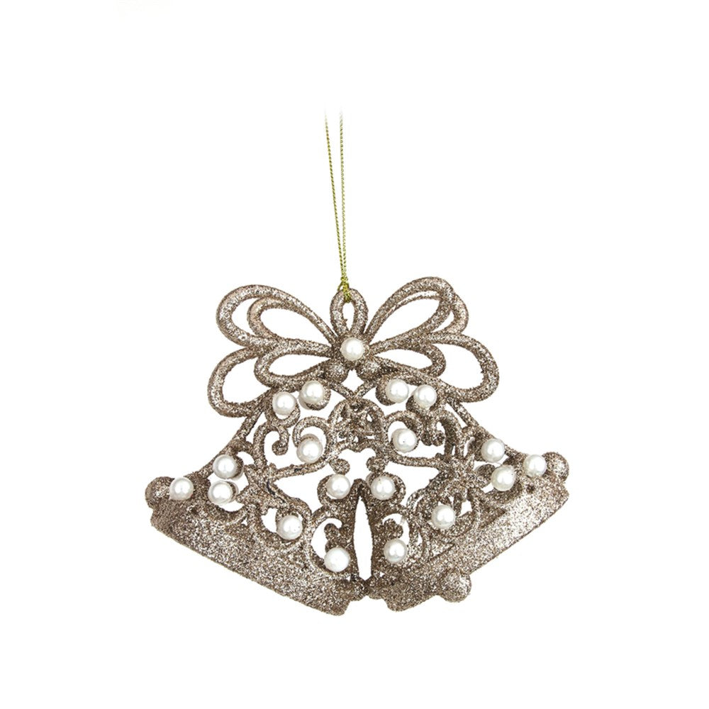 Champagne Glitter & Pearl Bell Ornament 15x5x10.5cm