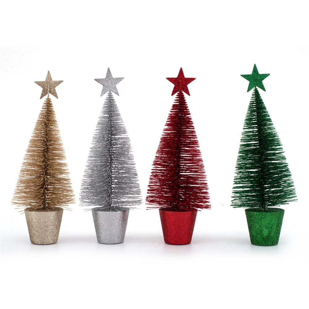 4A 18cm Christmas Trees Gold Silver Red Green 24Pc In Pdq Tray