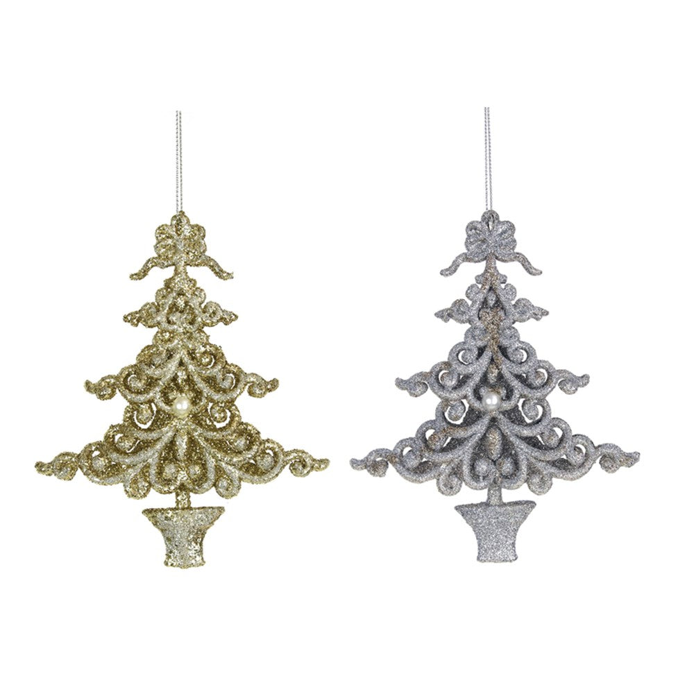 2A Silver & Champ Glitter Tree Ornament 12.2x14.8cm