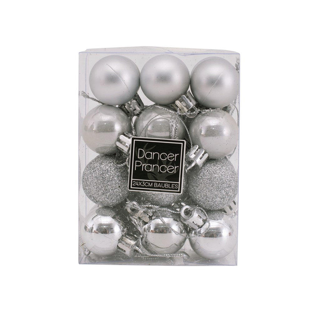 24Pk 3cm Bauble-Silver
