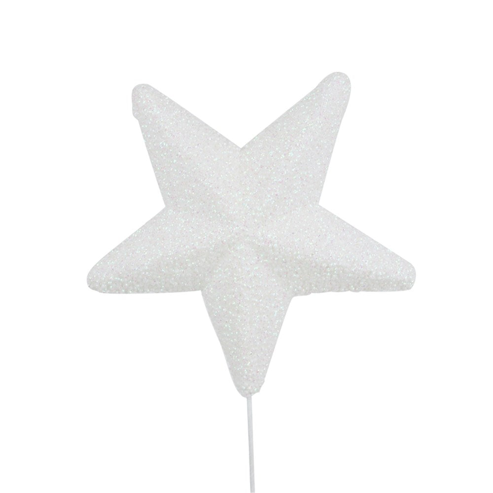 25cm White Sparkly Star W/30cm Stem