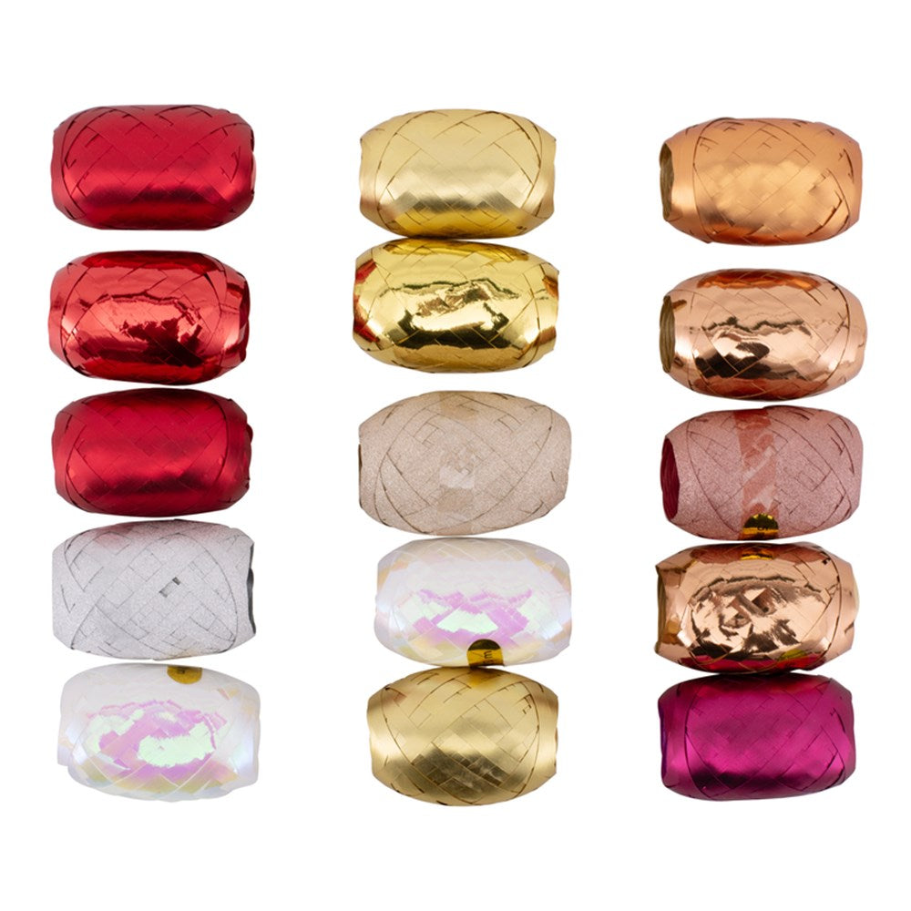 3A 5x10M Curling Ribbons Rose, Red/White, Gold