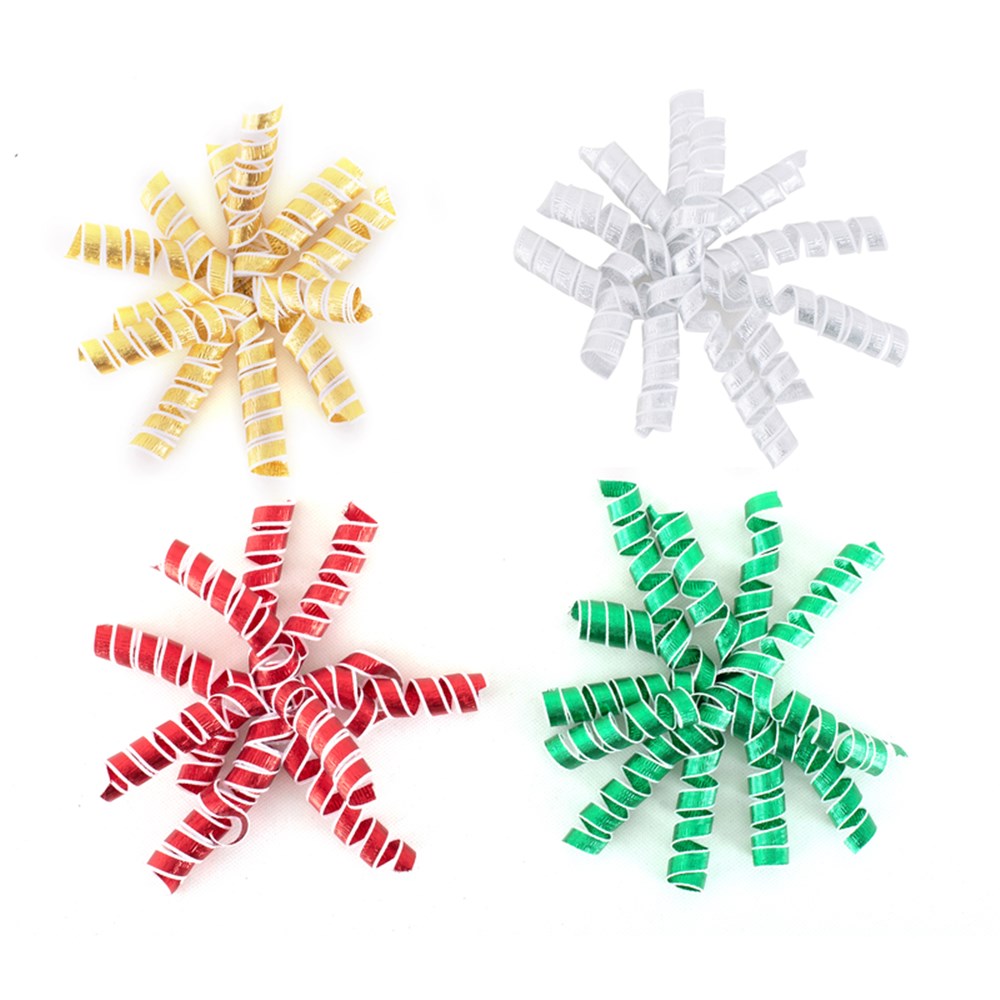4A Curly Ribbon Bow Gold, Silver, Red, Green