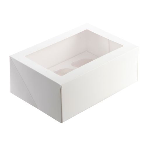 Mondo White Cupcake Box - 6 Cup (10in X 7in X 4in)