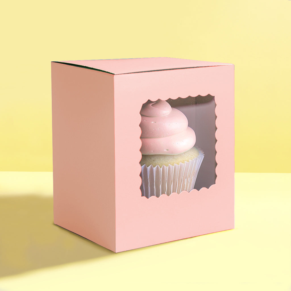 Scalloped Single Cupcake Box (Pack Of 6) - Pastel Pink