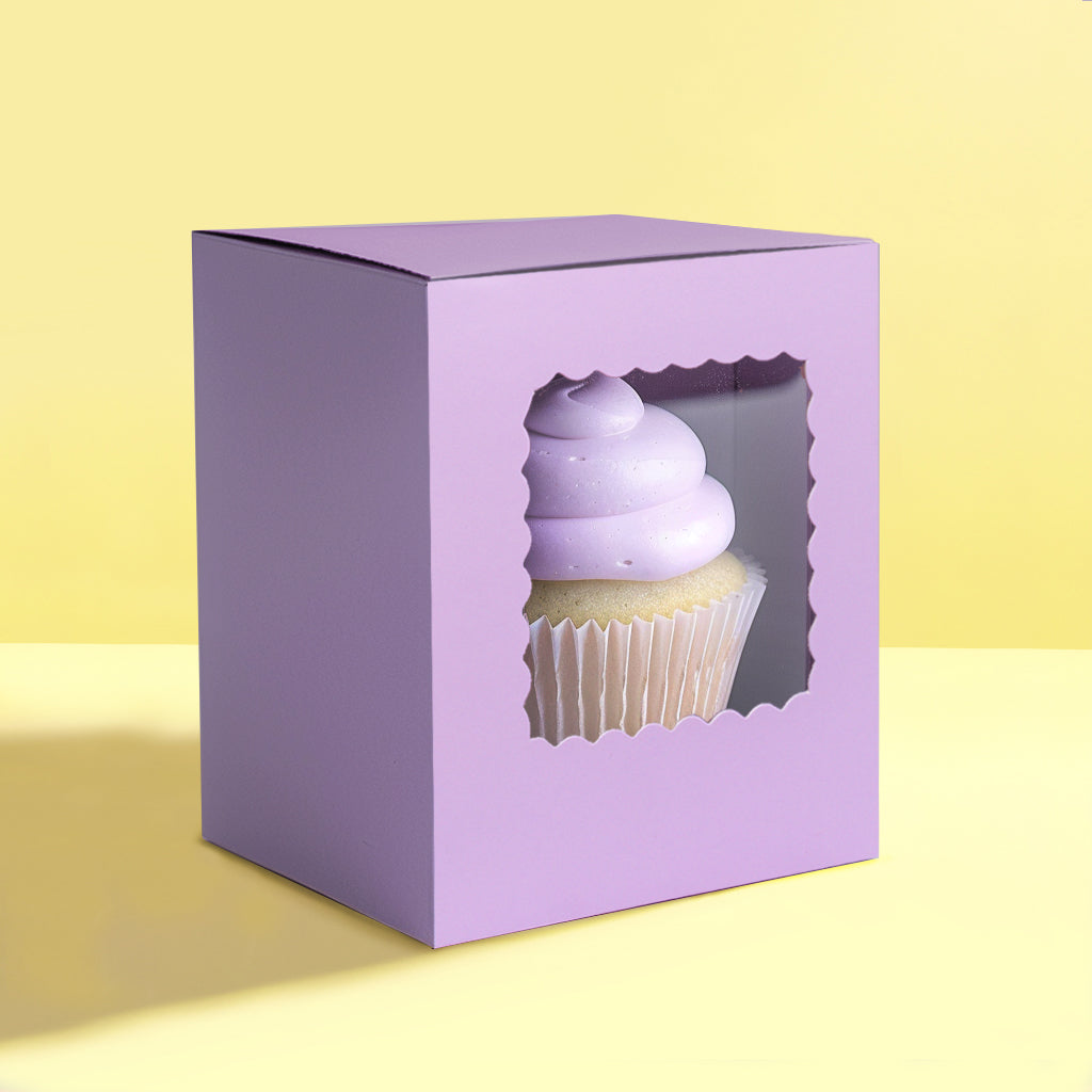 Scalloped Single Cupcake Box (Pack Of 6) - Pastel Lilac