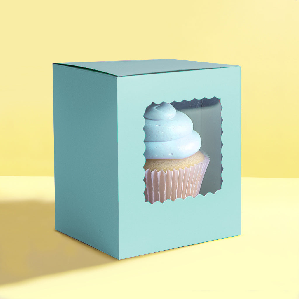 Scalloped Single Cupcake Box (Pack Of 6) - Pastel Blue