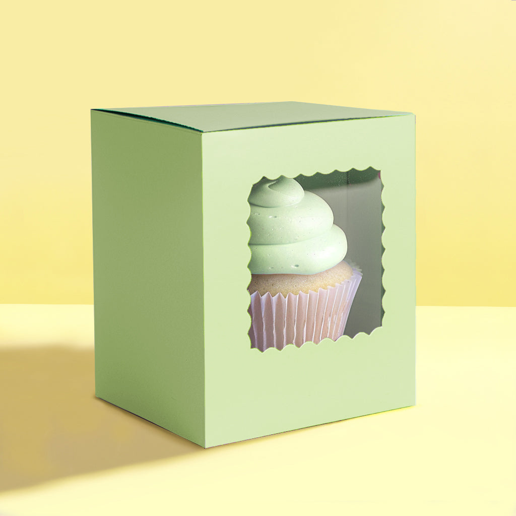 Scalloped Single Cupcake Box (Pack Of 6) - Pastel Green