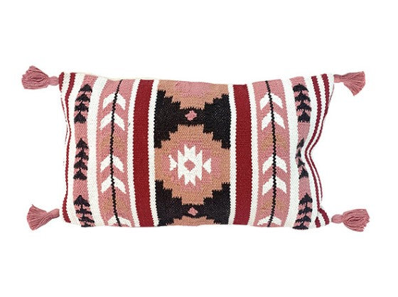 Faith Woven Tapastry Cushion With Pompoms