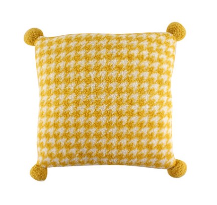 Ceres Fluffy Houndstooth Cushion With Pom Poms
