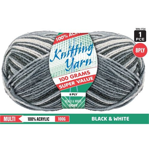 Knitting Yarn 8ply 100g Black & White